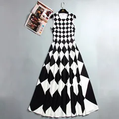 S-4XL, высокое качество, весна-лето, Европейская и американская мода, простое черно-белое клетчатое платье макси без рукавов - Цвет: Black and White