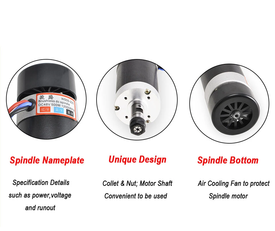 Daedalus 500 Вт бесщеточный шпиндель с воздушным охлаждением DC 48 В мотор шпинделя гравировки ER16 Цанга для мини токарного станка с ЧПУ