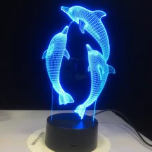 GX3578 Дельфин Форма 3D иллюзия Лампа 7 цветов изменить сенсорный выключатель светодиодный Ночной светильник Акриловая настольная лампа атмосфера лампа Новинка