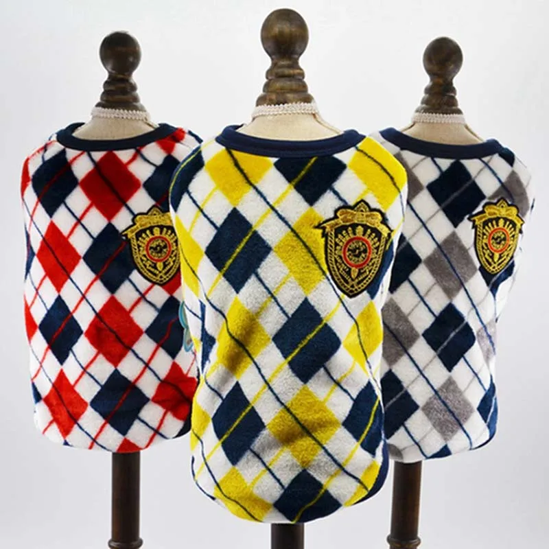 SYDZSW Pet Clothing Dog Puppy Coat Fashion Rhombus Plaid Printed Small Dog Vest Costume Soft Flannel Cat Apparel Lots In Stock2