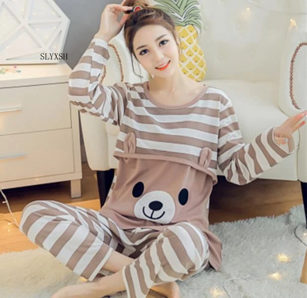 

SLYXSH maternity clothes maternity nightgown breastfeeding pregnancy sleepwear for pregnant women nursing pajamas set bear