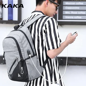 

KAKA backpack male Anti Theft Backpack men's school bag usb charging waterproof schoolbag travel pack sports linen bag pack