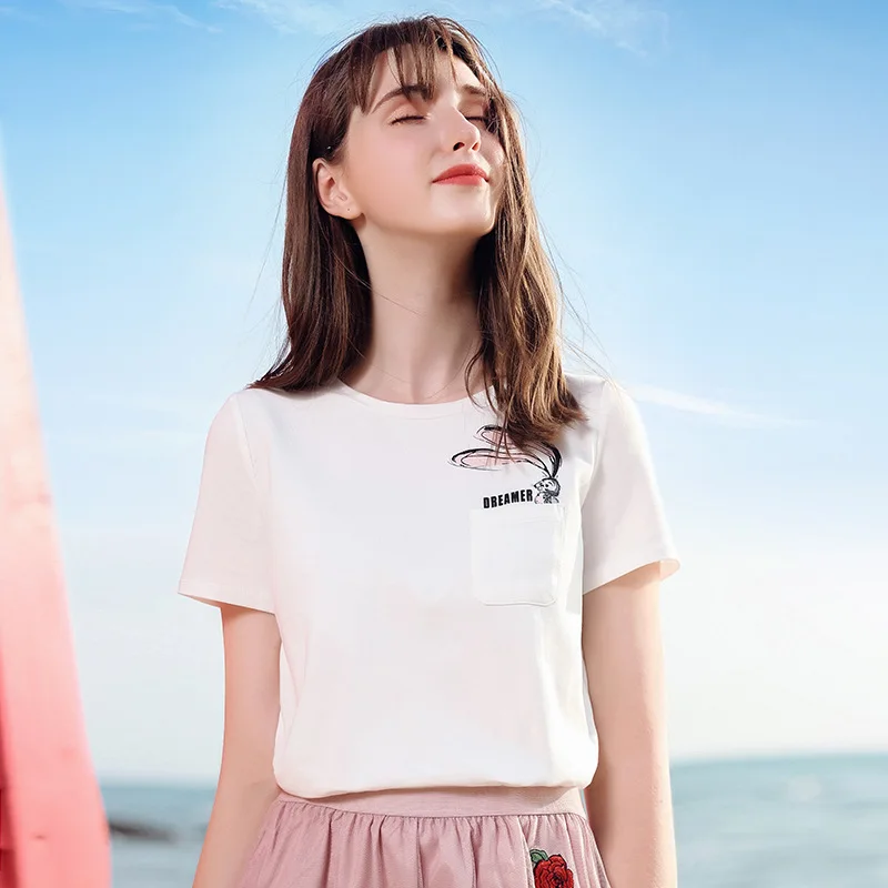 

Wasteheart Summer Fashion Women Tops Casual White Pink T-shirts Shirt O-Neck Short Plus Size T Shirt Cotton Sexy Tees Printed