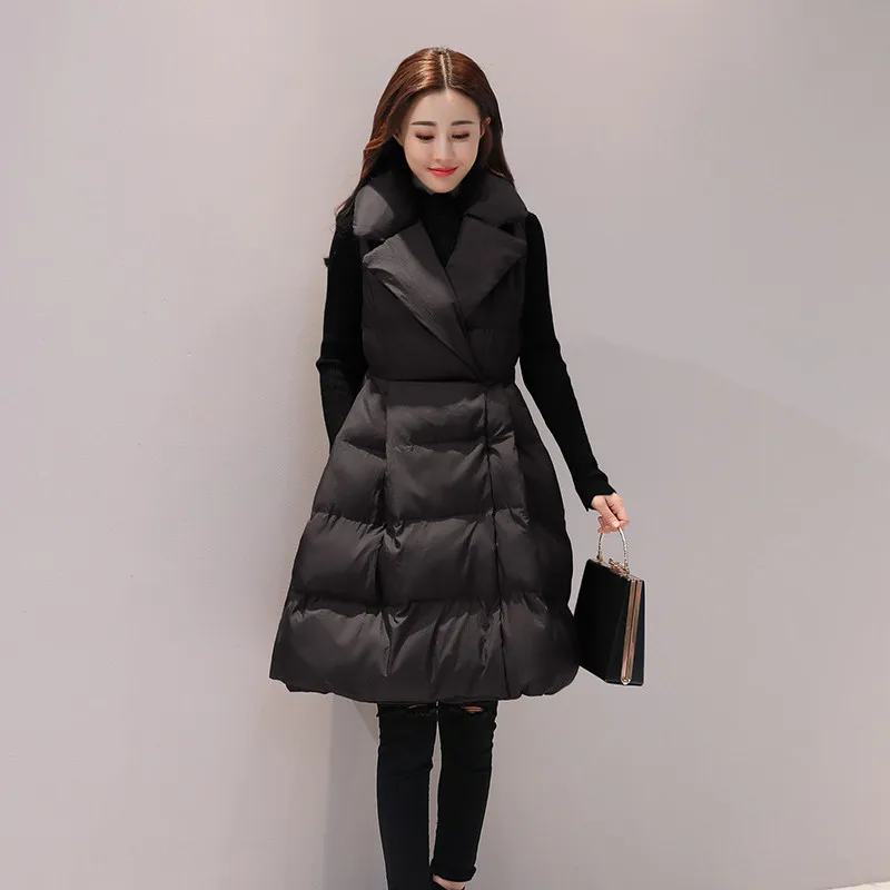 Long Down Cotton Vest Coat Women Veste Femme Sleeveless Winter Jacket Women Waistcoat A-Line Elegant Warm Parka Vest Women C4744