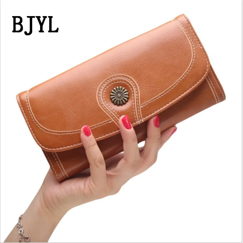 

New Vintage Button Phone Purses Women Wallets Female Purse Leather Brand Retro Ladies Long Zipper Woman Wallet Card Clutch