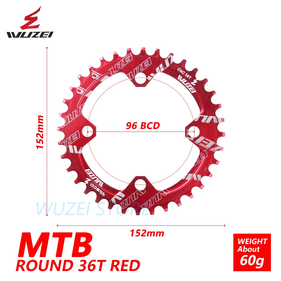 WUZEI BCD 96 мм круглая/Овальная велосипедная Звездочка MTB горная цепь колеса для Shimano ALIVIO M4000 M4050 M672 M782 GX Кривошип - Цвет: Round Red 36T