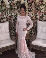 elegant hijab evening dresses 2017 long sleeve women pageant gown appliques lace slim foraml party gown vestido