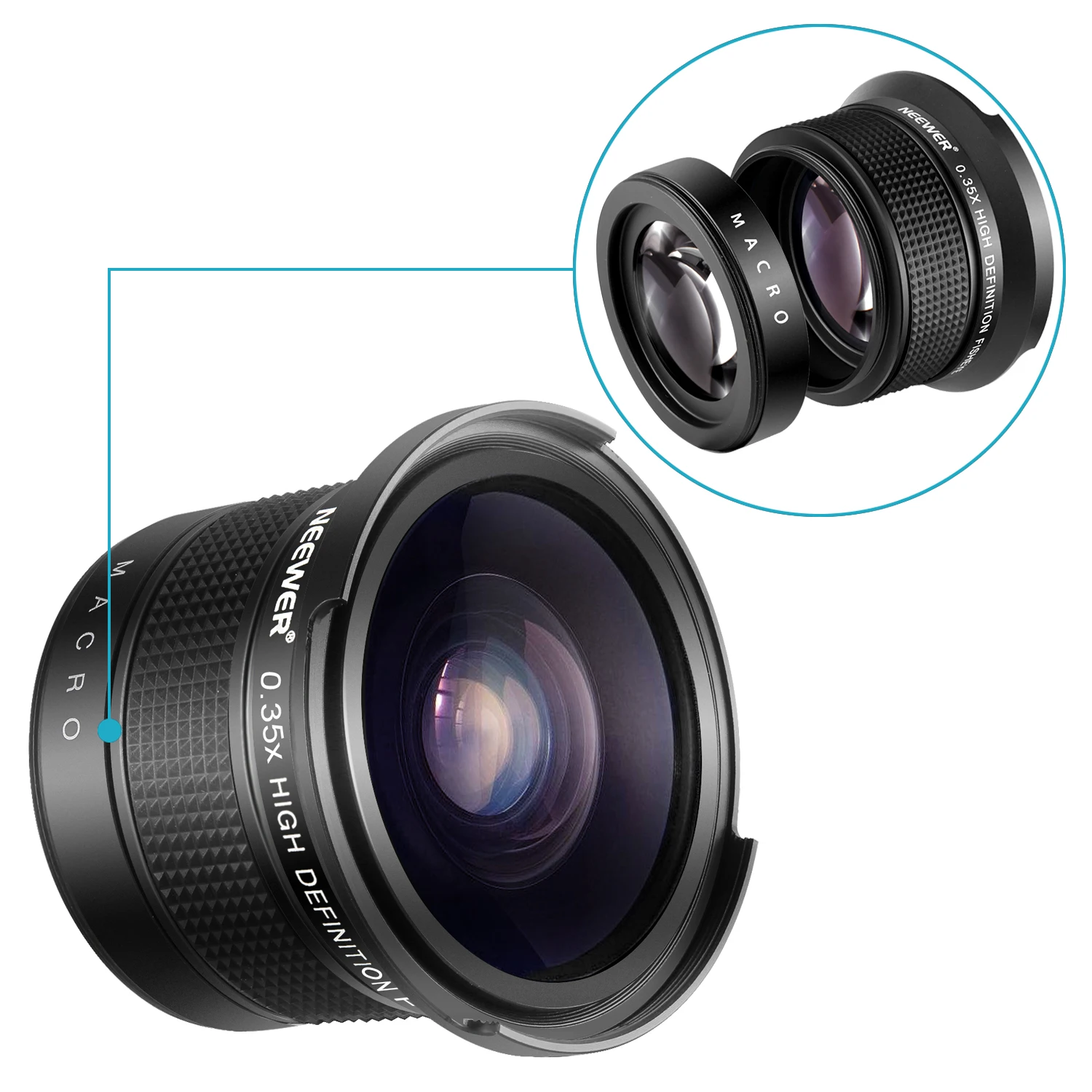 Neewer 52 мм 55 мм 58 мм 0.35x Pro HD рыбий глаз широкоугольный объектив(макро часть) для Canon Nikon sony
