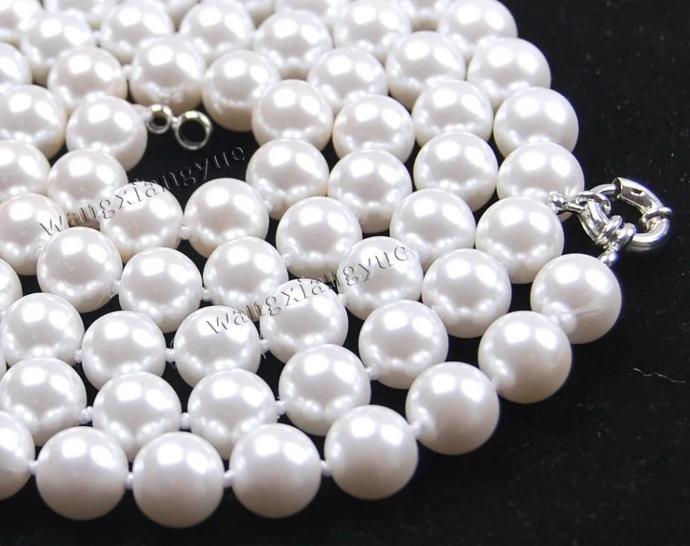 

FREE SHIPPING ****10mm 24" White South Sea Shell Pearl Round beads Necklace AAA
