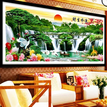 

New Landscape painting Diamond drawing full China Welcome Song Diamond embroidery Cross Stitch Rhinestone Cube drill round Iion