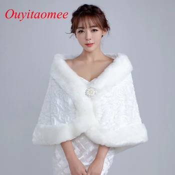 

2020 New Arrival Wedding Bolero Cheap Faux Shawl Winter Bridal Jackets Accessories White Bridal Jacket Off The Shoulder In Stock