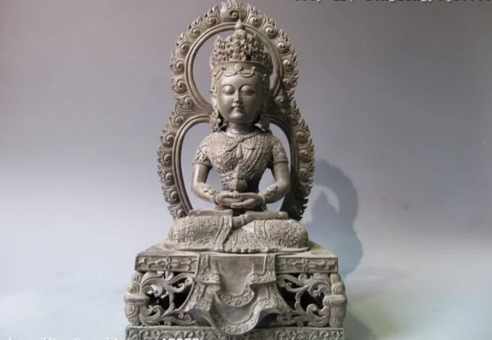 

150401 S0549 17 Tibet Buddhism Pure bronze Copper Longevity Amitayus Kwan-Yin Buddha Statue