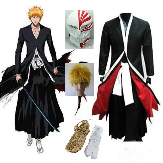 

Anime Bleach Cosplay Ichigo Kurosaki Bankai Hollow Mask Wig Men Halloween Cosplay Costume