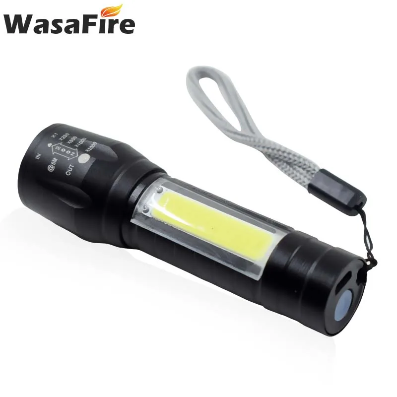 Q5 COB LED Flashlight Waterproof 3 Modes Torch Aluminum Zoom Lamp USB Rechargeable Built In Batttery Torch