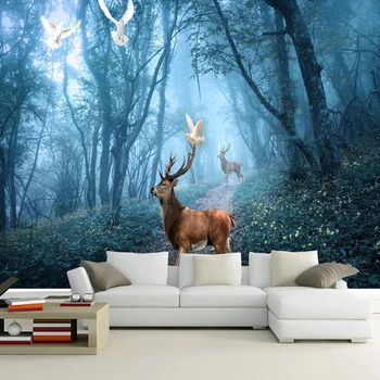 

Custom Any Size Photo Wallpaper Primeval Forest Bird Elk Mural Living Room Sofa TV Background Wall Painting 3D Landscape Poster