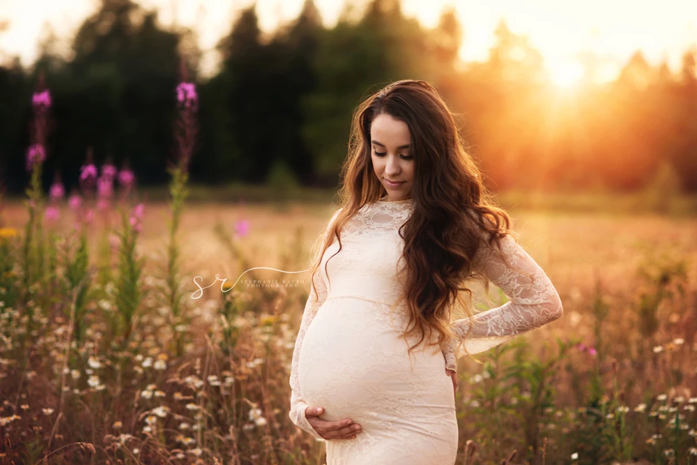New Maternity Dresses For Photo Shoot Lace Fancy Pregnancy Dress Photography Prop Long Sleeve Pregnant Women Maxi Maternity Gown (1)