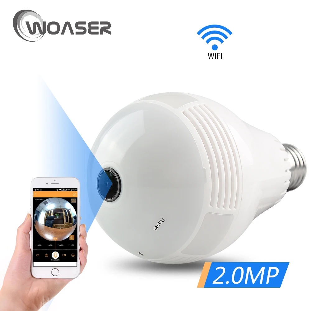 

WOASER Bulb Light 1080P Wireless IP Camera Wi-fi FishEye 360 degree Mini CCTV VR Camera 2MP Home Security WiFi Camera Panoramic