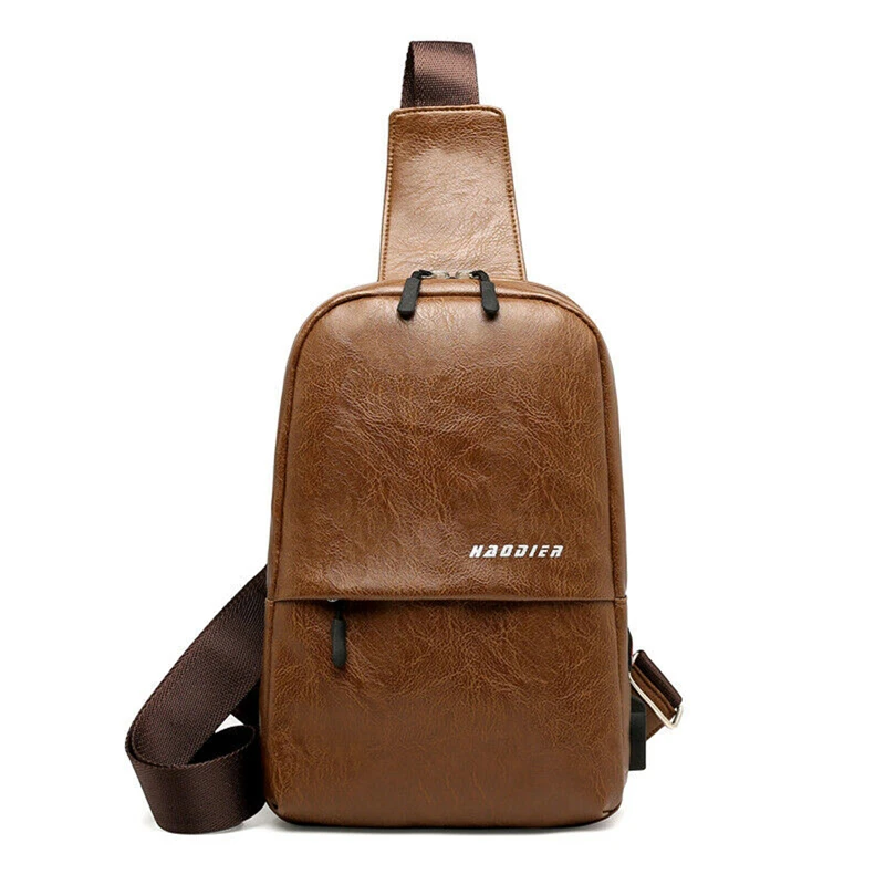 

Fashion Men Shoulder Chest Bag PU Leather Zipper USB Charging For Mobile Phone