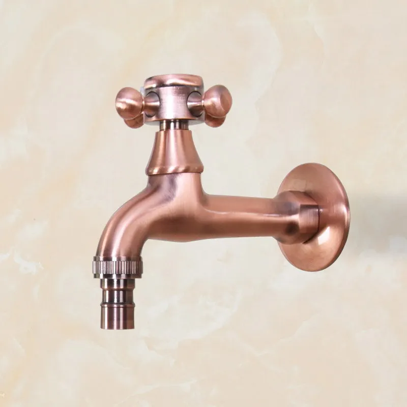 Antique Red Copper Wall Mount Garden Bibcock Washing Machine Faucet Bathroom Mop Faucet Outdoor Faucet Single Cold Tap KD080