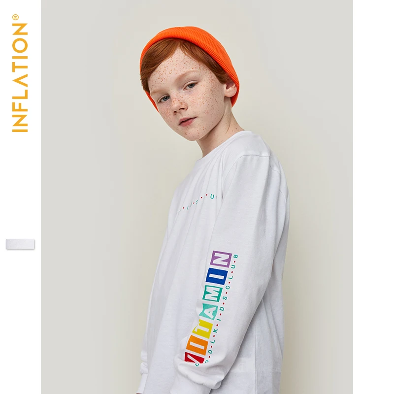 

INFLATION KIDS 2019 Autumn Boys Long Sleeve Tshirt O-Neck Long Sleeve Top Tee Children White Color Tshirt Thin Boys Tshirt ST921