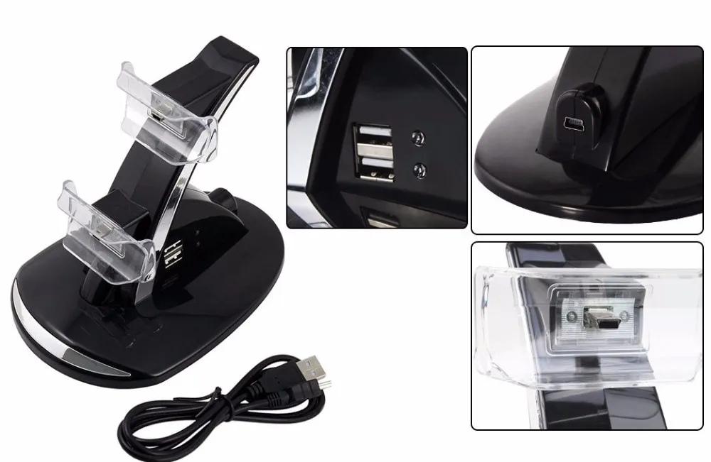 Blue LED Dual Charger Dock USB Charging Station for Sony PS3 Controller