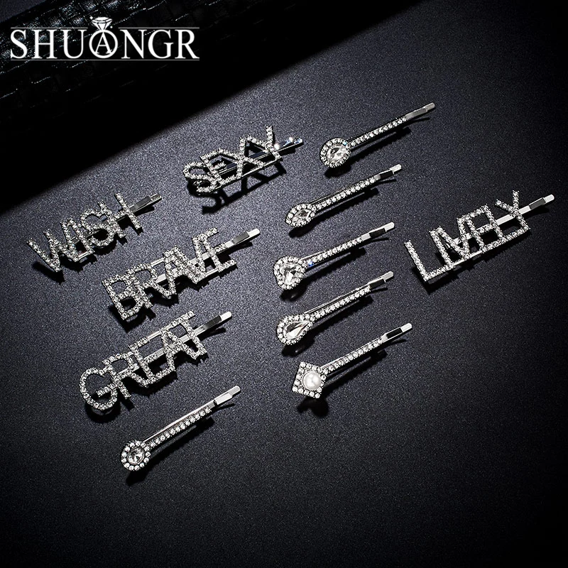 

SHUANGR Bling Hairpin English Letter Barrette Rhinestone Alloy Personality Word Women Girls Hair Clips Hairclip Hair Accessories