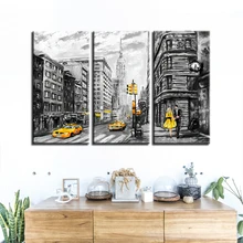 Cópias da lona Arte Da Parede Poster Imagens Abstratas 3 peças Rua Nova Iorque Táxi Amarelo Carro Pinturas Decoração de Casa Modular