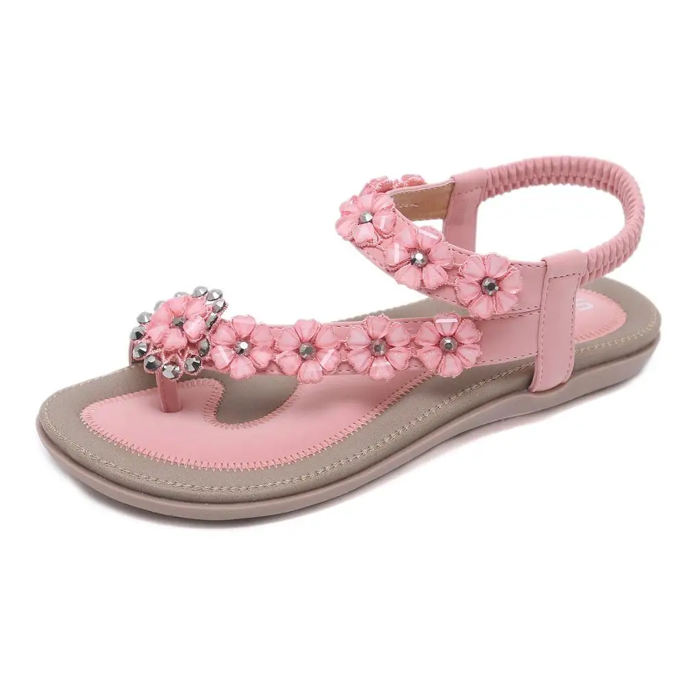 

Apricot/Blue/Pink Color Women Flat With Sandals Shoes Flower Sweet Elastic Band Casual Sandals Shoes With Box Free Shipping