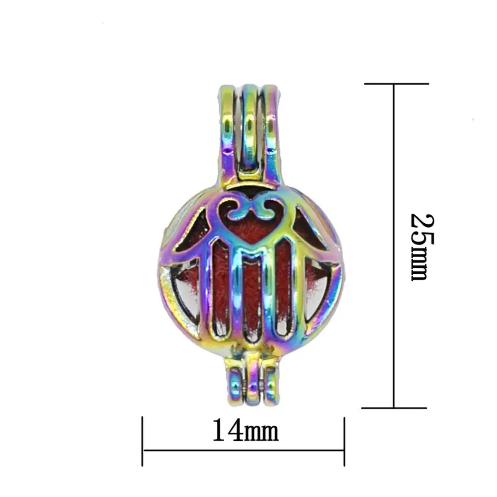REYOW 1pcs Rainbow Hamsa Hand Pearl Cages Pendant Essential Oil Diffuser Locket Necklace Charms DIY
