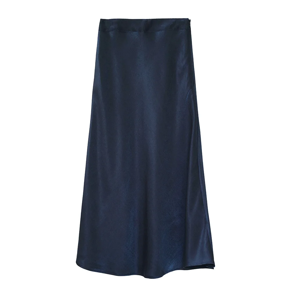 Женские однотонные атласные юбки с высокой талией, простая базовая юбка