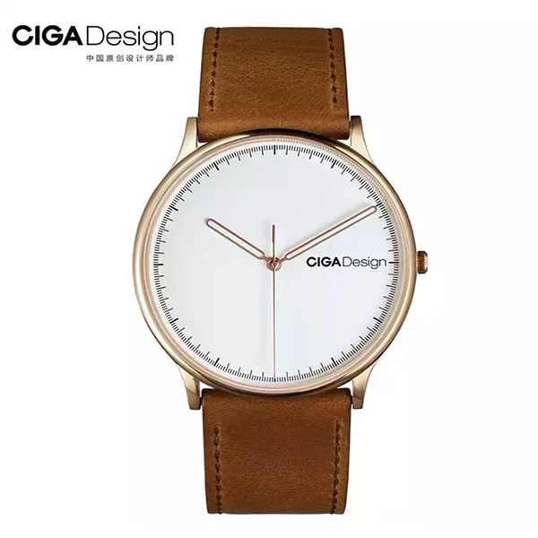 Мужские часы серии S Xiaomi CIGA Дизайнерские наручные часы Reddot Winner часы Модные Простые ретро досуг кожа пара кварцевые часы - Цвет: D007-2-1Z