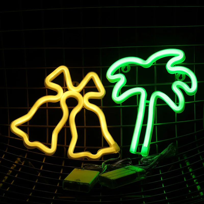 

Coconut Trees Bell Neon Light Sign Christmas Decorations For Home Decor Neon Party Supplies Decorative Plates