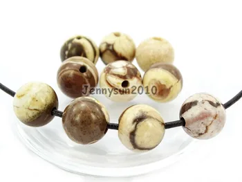 

Natural 10mm Brown Zebra Gems Stone (2mm) Big Hole Round Beads for Jewelry Making Crafts 100Pcs/Pack