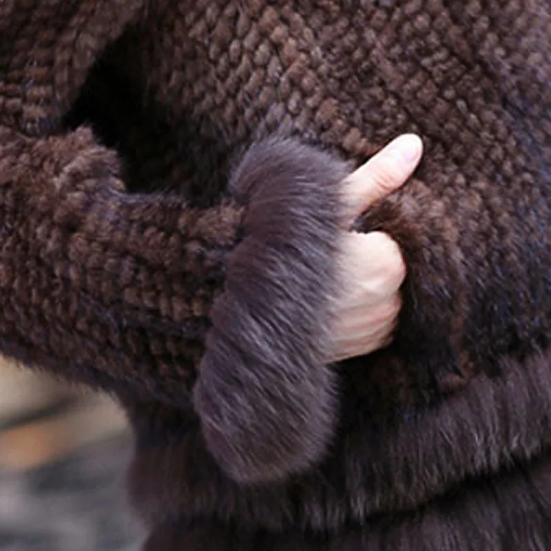Veste Survêtement Lady Vente Chaude Tricoté Fourrure Manteau Manteaux Naturel balck Mode Vêtement Capuche Brown Avec Vison De Femmes Hiver Véritable my0wnvN8O