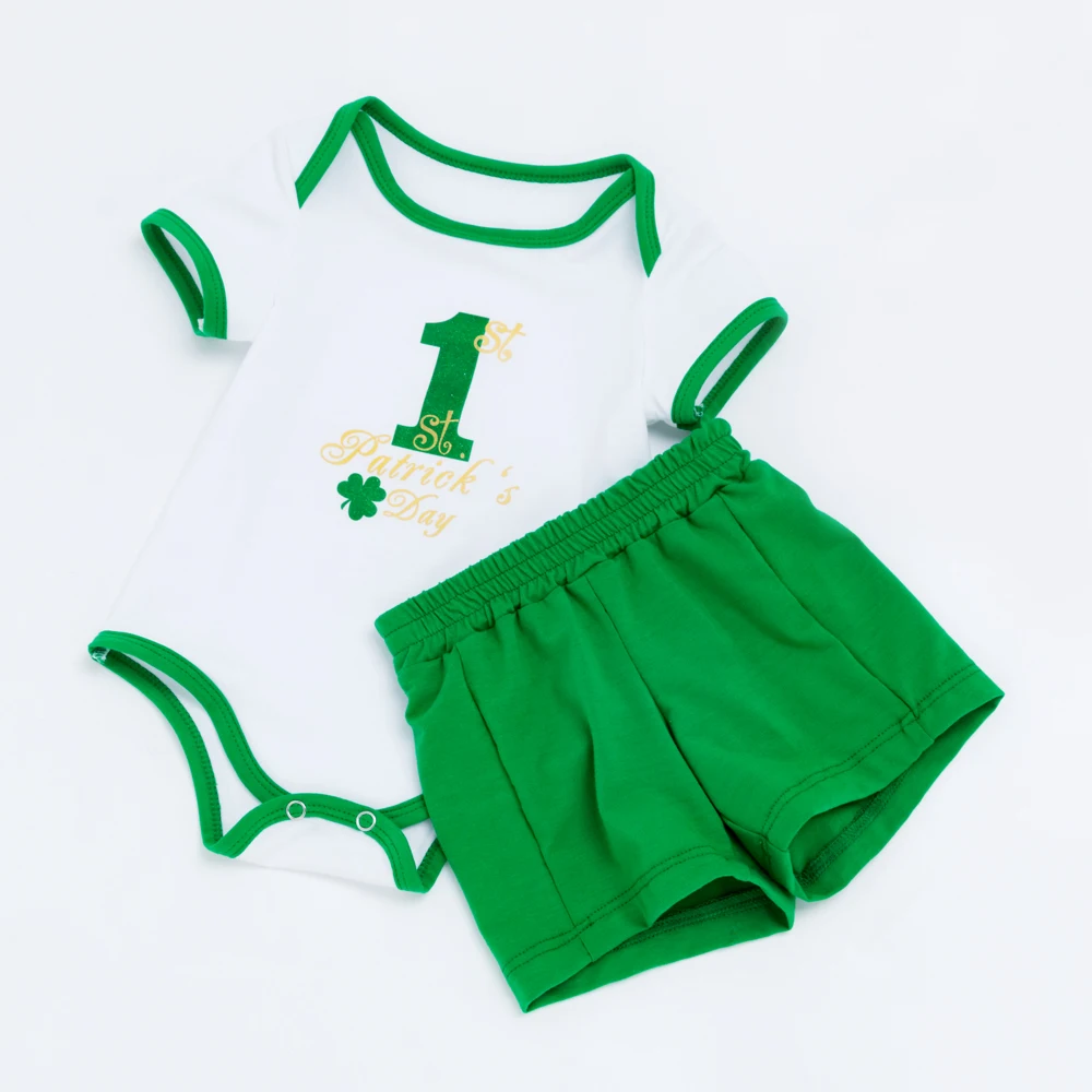 

YK&Loving Summer Boy Baby Green Clothing Set Number 1 Saint Patrick's Day 0-2 Year Baby Short Sleeve Bodysuit Rompers Infant Kid