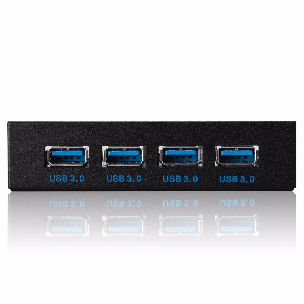 USB 3.0 4-Ports 3.5 inch Metal Front Panel USB Hub with 15 Pin SATA Power Connector [ 20 Pin Connector & 2ft Adapter Cable]