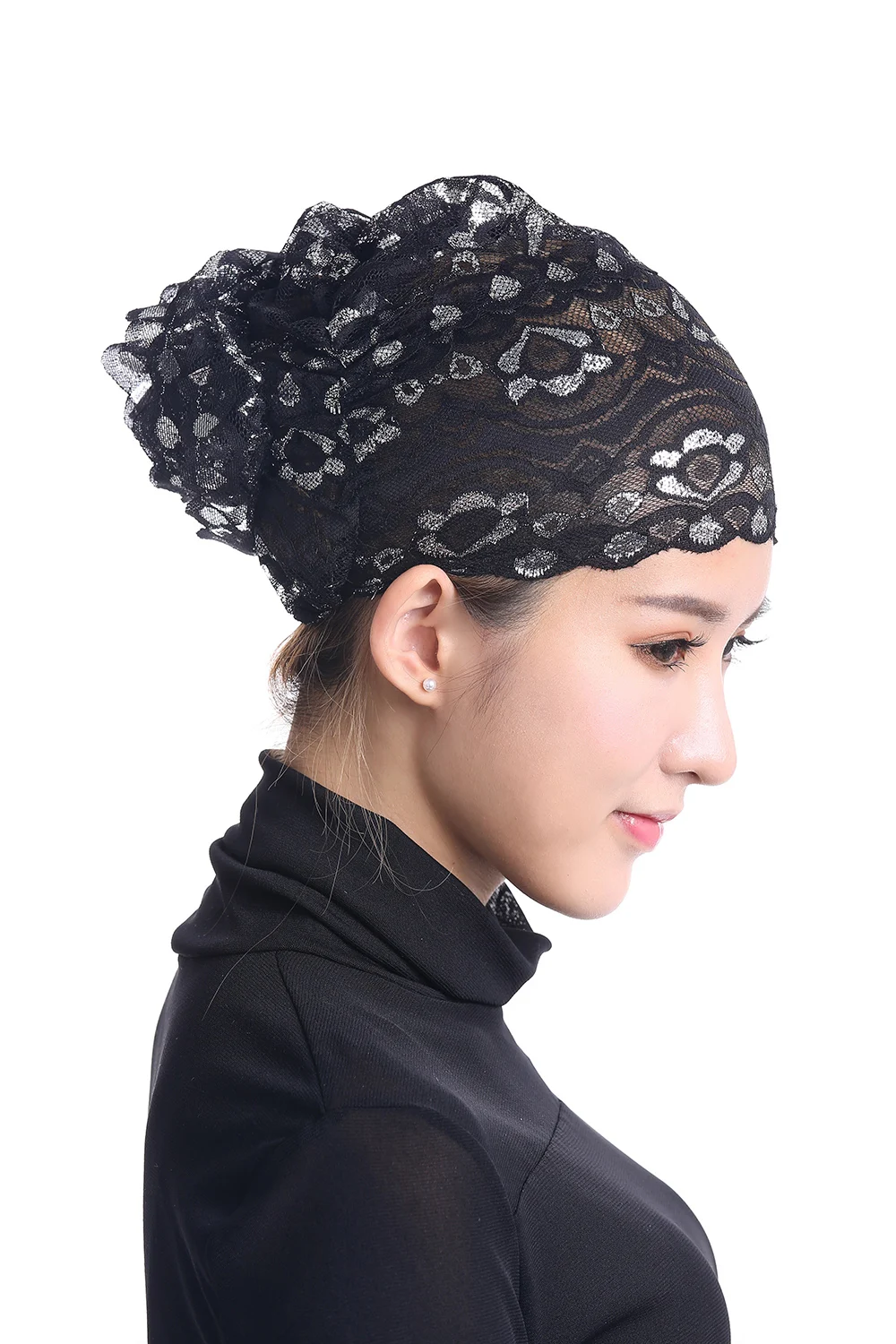 

H1071 new style lace underscarf with flower on back,muslim hats,fast delivery,can choose colors