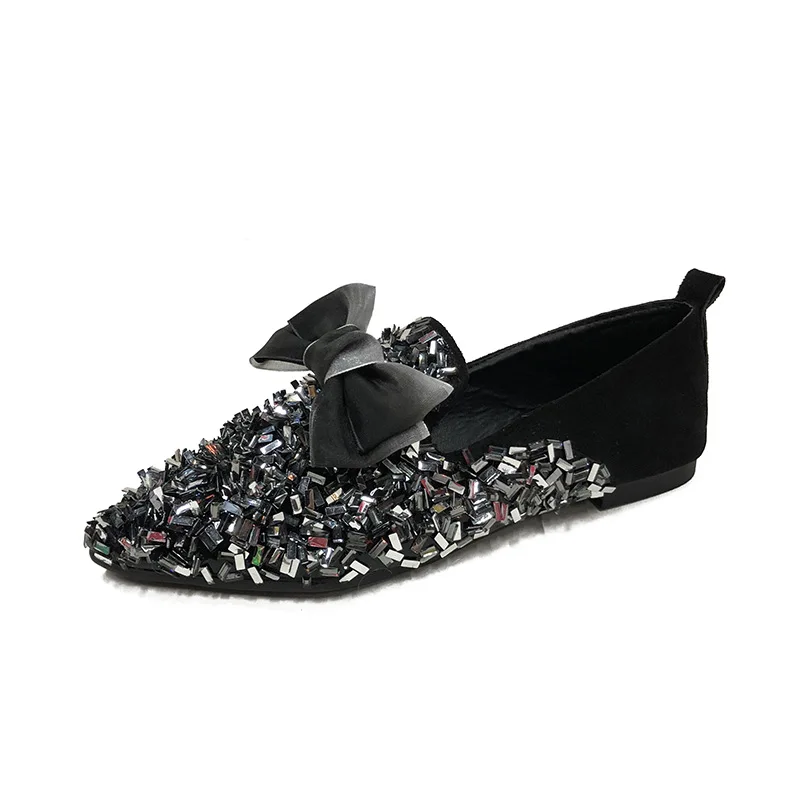 

Spring and autumn season new pointed fashion sequins simple low-heeled women's shoes sweet bow shoes tide