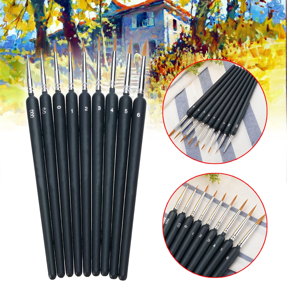 9pcs/Set Paint Brushes Artist Weasel Hair Brush Pen For Oil Painting Gouache Watercolor Paint For Beginners Drawing