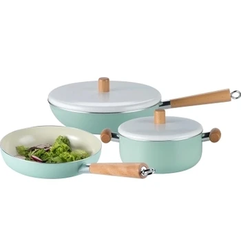 

Northern Europ enamel wood handle pan soup pot saucepan thickened noodle general home induction Japanese cooker stew manual set