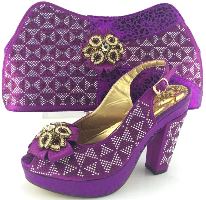 ME3332 Purple Color African font b Women b font Shoes And Bags Set Italian Shoes And