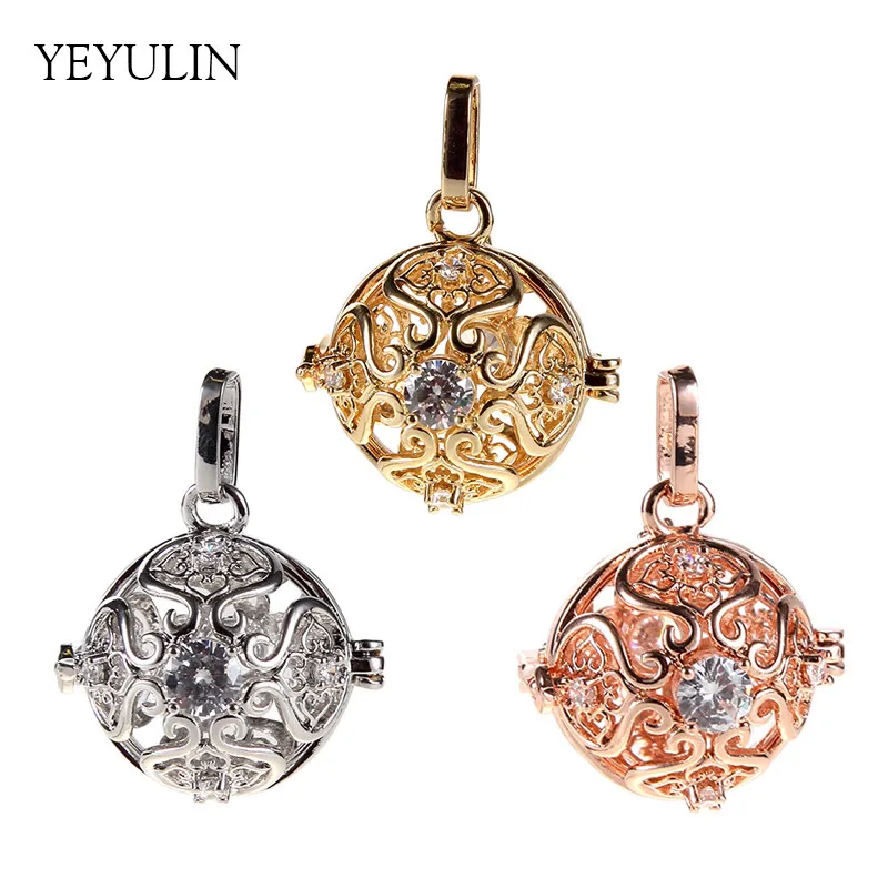 

New Design Crystal Essential Oil Diffuser Hollow Cage Filigree Ball Box Copper Locket Pendants For Making Jewelry DIY