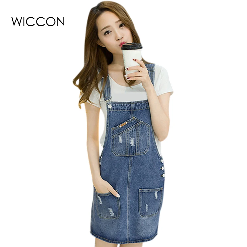 Spring Summer Denim Dresses Women Casual Jeans Sundresses Korean Fashion With Pocket Ripped Denim Blue Dress For Woman