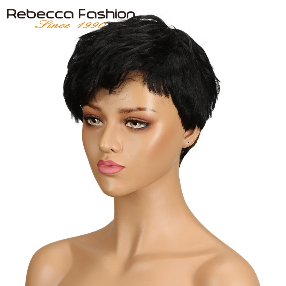 Rebecca Mix Color Short Wavy Wig Peruvian Remy Human Hair Wigs For Black Women Brown Red Natural Wave Wig Free Shipping WH DINA
