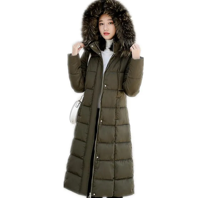 

Women Winter Long Jackets 2019 New Plus Size 4XL Down Jacket Female Hooded Large Fur Collar Slim Winter Coats Button Parkas Q959