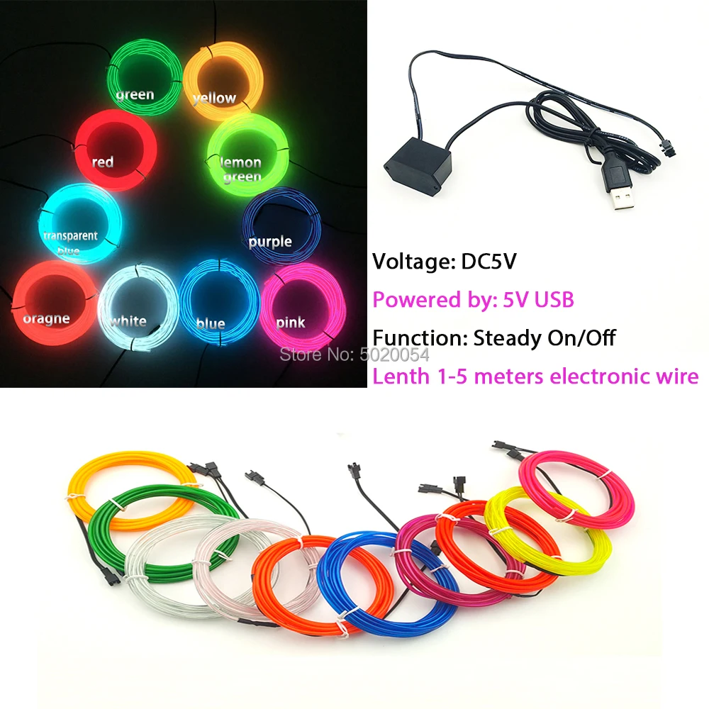 

Halloween Home Decoration 1.3mm Dia 3M Waterproof LED Light Flexible EL Wire Rope Tube 5VUSB Neon Glow Costume DIY Material