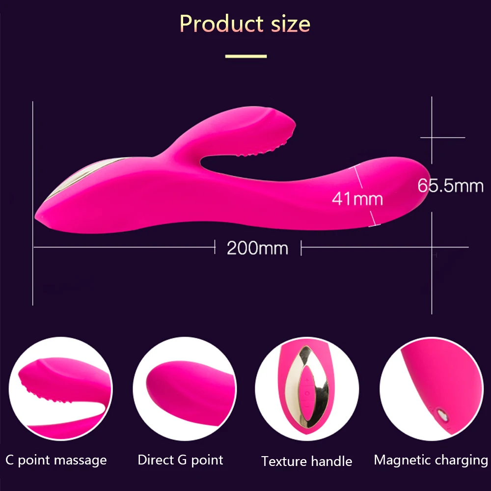 USB Rechargeable Silicone 10 Frequency G Spot Dildo Rabbit Vibrator, Clitoris Dual Vibration Adult Sex Toy for Women