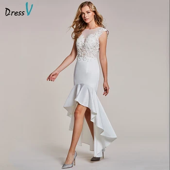 

Dressv white evening dress cheap scoop neck trumpet sleeveless appliques wedding party formal mermaid beading evening dresses