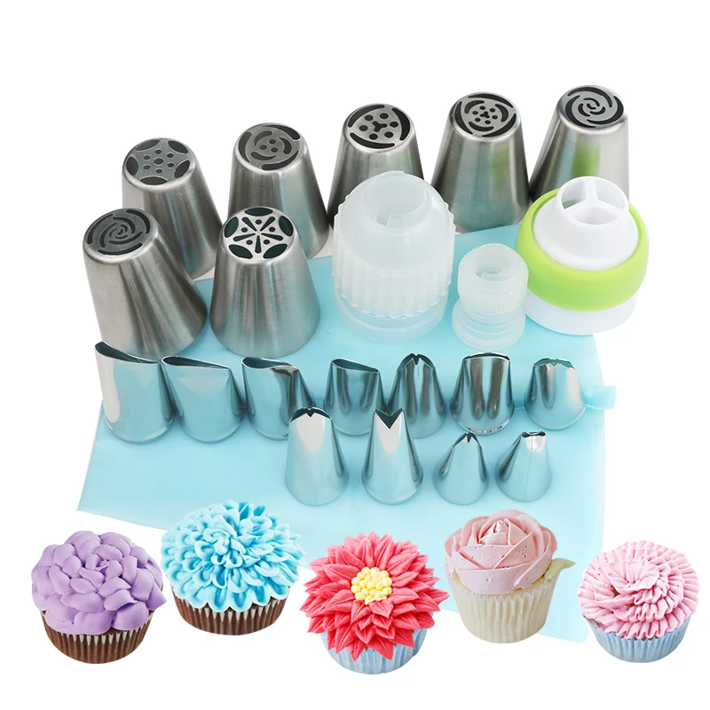

22pcs /set russian nozzles silicone bag three-color coupler ,one large and one small coupler piping tips rose flower leaf
