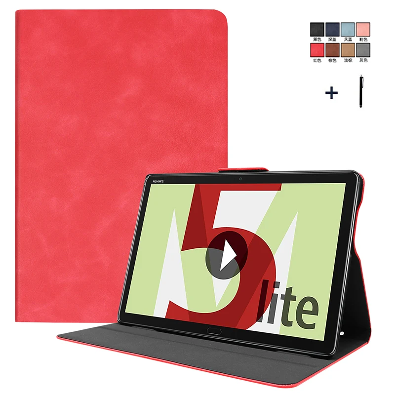 

For Huawei MediaPad M5 Lite 10.1'' BAH2-L09/W19 DL-AL09 Cowhide Front Support Stand Flip Leather Case Cover For M5 Lite 10 +Pen